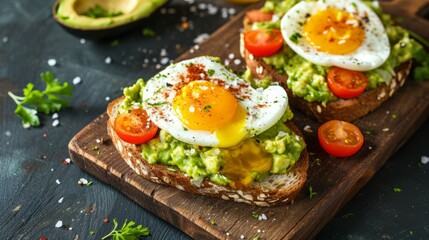 Classic Lunch: Irresistible Avocado Toast Delightfully Packed with Guacamole and Fresh Veggies!
