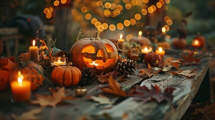 Explore spooky Halloween-themed settings and decorative tables. Transform your space with eerie ambiance, pumpkin centerpieces, and haunting decorations for a festive celebration.