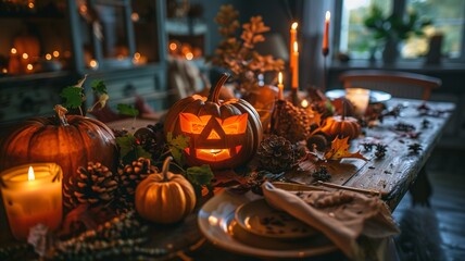 Explore spooky Halloween-themed settings and decorative tables. Transform your space with eerie ambiance, pumpkin centerpieces, and haunting decorations for a festive celebration.