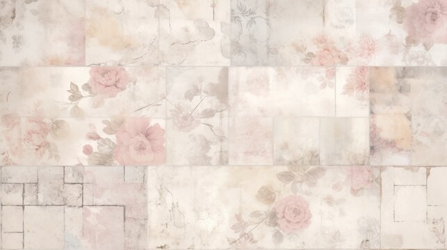 Elegant grunge vintage wallpaper with faded floral patterns and a shabby chic texture.