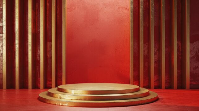 Golden Podium in Front of Red Wall