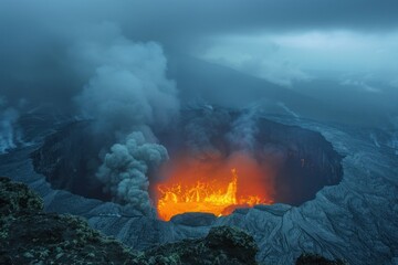 A large crater emitting thick smoke