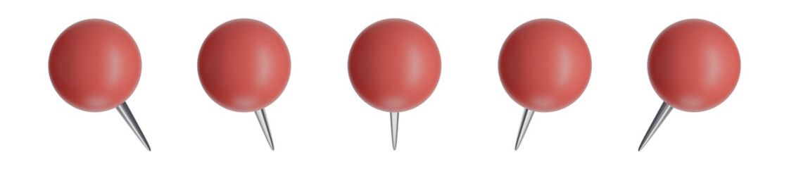 set of 3d round ball head pins on transparent background, PNG, 3d render thumbtacks, red pushpins