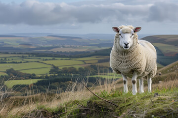 Fototapeta premium sheep with a farm landscape