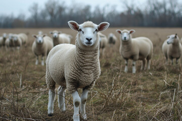 Obraz premium sheep with a farm landscape