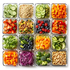 salad bar filled with an array of colorful vegetables , white background