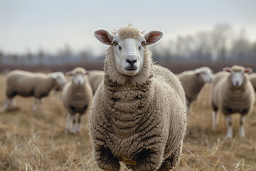 Obraz premium sheep with a farm landscape