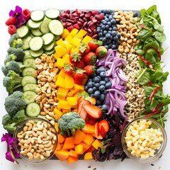 salad bar filled with an array of colorful vegetables , white background