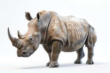 Fototapeta premium A detailed image of a rhino against a white backdrop. Suitable for educational materials