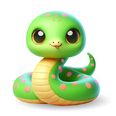 Cute 3D cartoon snake, symbol of the new year, zodiac sign. Three-dimensional snake with pink spots on white background