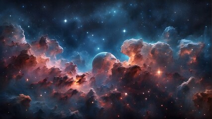 Fototapeta premium Clusters of stars illuminating the deep cosmos. Nebulas, stars, and the night sky. Split Off Universe