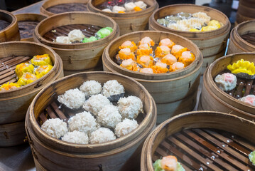 Dim sum inside the steamed basket