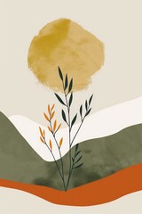 A fresh take on landscapes, combining abstract shapes with plant elements to evoke nature's beauty and tranquility in a modern format