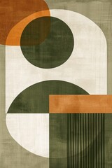 Circular and semi-circular shapes layered with rich textures and stripes create a visually compelling abstract composition