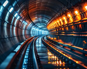 Illuminated Underground Train Tunnel Showcasing the Bowels of the City s Transportation Network