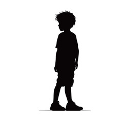A boy standing black vector silhouettes isolated on white background