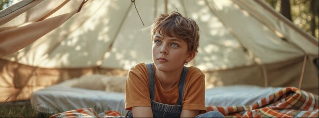 Safari, camping vacation concept. Tented safari camp.