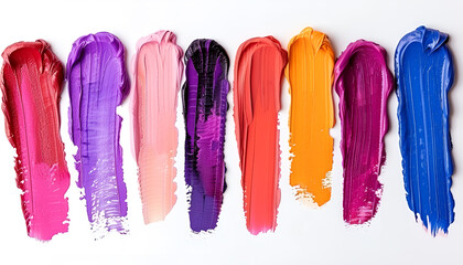 Fototapeta premium Set with strokes of colorful oil paints on white background, top view