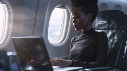 Woman Working on Airplane Flight