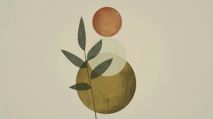 Geometric shapes combined to represent a plant with circular and leaf-like forms in an abstract art style