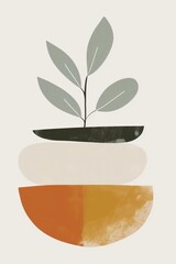 An artistic composition of a minimalist plant placed over geometric shapes in warm and neutral tones, suitable for modern decor