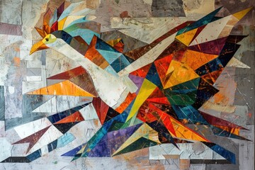 Creative artwork of a bird made from torn paper pieces. Suitable for art projects