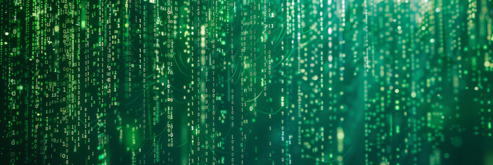 Digital Matrix Code Rain in Green on Black Background