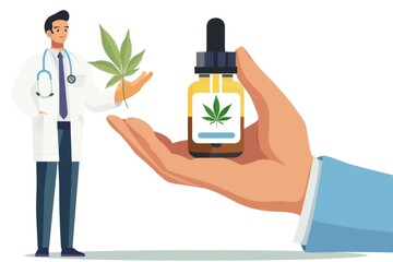 A person holding a bottle of cannabis oil. Ideal for health and wellness concepts