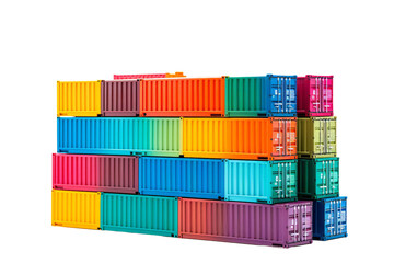 Obraz premium A stack of colorful shipping containers. The colors are bright and vibrant, creating a sense of energy and excitement. The containers are piled high, suggesting a busy and bustling environment