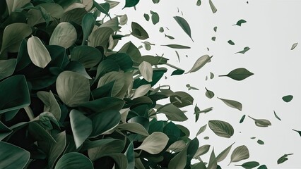 Flying green leaves isolated on white background