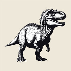dinosaur 70s vintage black and white engraved style