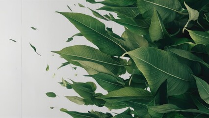 Flying green leaves isolated on white background