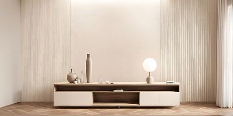 Light beige living room - modern interior hall and furniture design. Mockup for art - ivory taupe empty texture plaster microcement wall. Luxury premium nude accent lounge reception. 3d render	