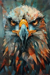 Abstract, digitally-painted eagle portrait mixing street art and abstract styles, in cool color tones