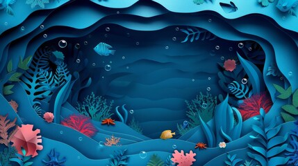 paper-cut-style background Deep sea creatures , texture and shadow, fashion photography, space for text, 8k.