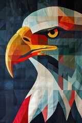 This striking image features an abstract geometric representation of an eagle, with a focus on cool color tones and sharp angles