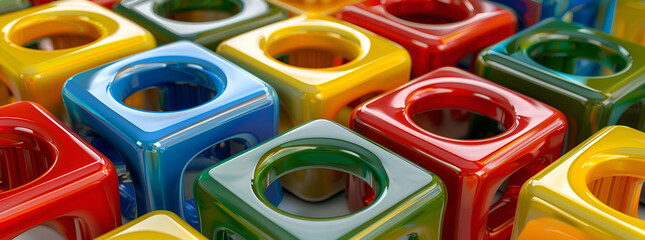 A colorful cube with a green center. The cube is surrounded by other cubes of different colors. The cubes are arranged in a way that creates a sense of depth and dimension. Generative AI
