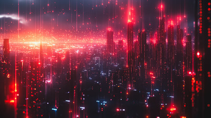 Fototapeta premium A cityscape with many buildings and lights in the background