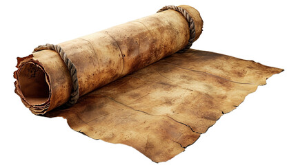 Rolled-up parchment, blank canvas, isolated on transparent background.PNG file. 