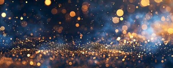 abstract background with Blue and gold particle. Christmas Golden light shine particles bokeh on...