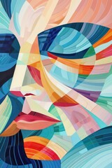 Abstract composition with pastel colors and fluid shapes interacting with each other