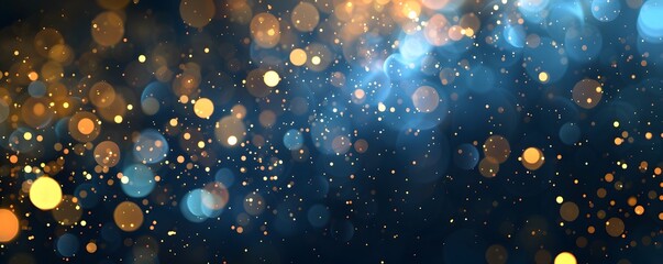 abstract background with Blue and gold particle. Christmas Golden light shine particles bokeh on navy blue background. Gold foil texture. Sparkle Texture.	