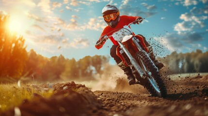 White man practicing motocross sport, person is focused and enjoying the sport, sports photography, generative ai