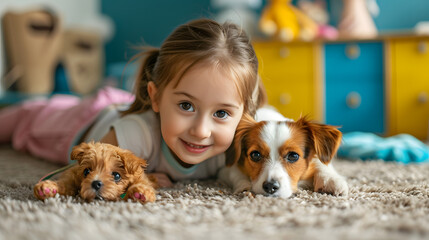 little girl and her dogs, Therapeutic Play: Pets involved in activities that promote mental stimulation, treatment and care of pets
