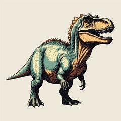 Dinosaur 70s vintage engraved vector style