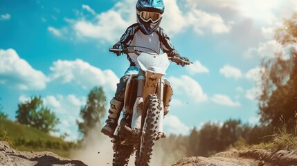  White woman practicing motocross sport, person is focused and enjoying the sport, sports photography, generative ai