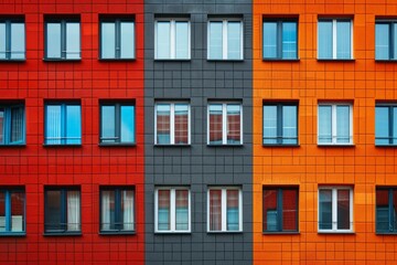 Architectural detail of a vibrant building facade with a pattern of windows in a city