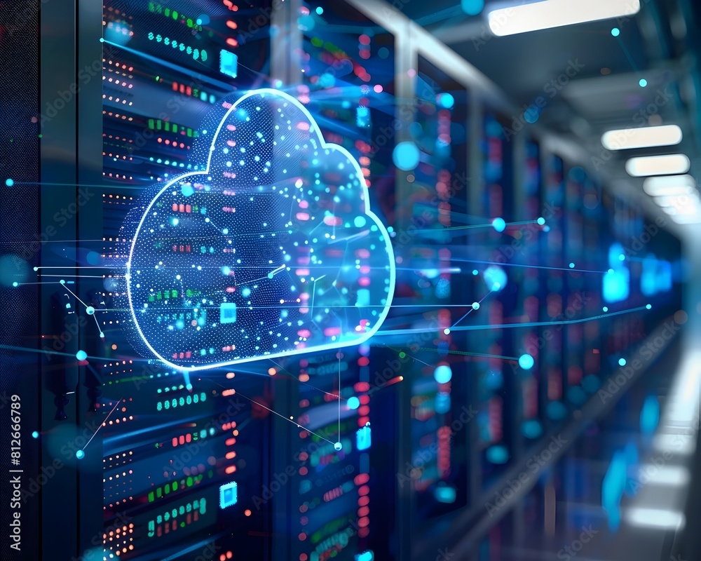 Poster cloud computing and digital communication in business technology networking concept with connected d