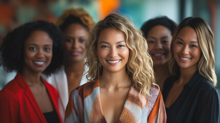 Fototapeta premium Diverse group of professional women smiling in a modern office
