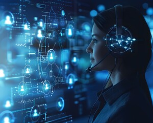 Virtual Call Center Agents Supporting Clients Through Digital Interface in Business Networking and Communication Concept